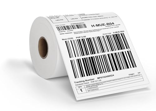 MORE FREE-1 rollos (350 etiquetas) Etiquetas Térmicas de envío, 4 'x 6', Etiquetas de Rollo etiquetas impermeables para el transporte,Etiqueta (100 mm x 150 mm) para embalaje(350/rollo x 1 rollos)