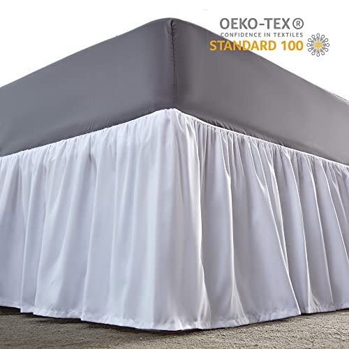 Sleep Zone Wrap Around Ruffled Bed Skirts Twin Size, Anti-Static Bedskirt Dust Ruffles With 15 Inches Tailored Drop, Easy Fit, Wrinke Free And Fade Resistant, White, Twin #TOP5