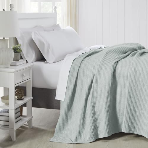 Image of Modern Threads 100% Cotton Waffle Thermal Blanket, Pale Blue, Full /Queen