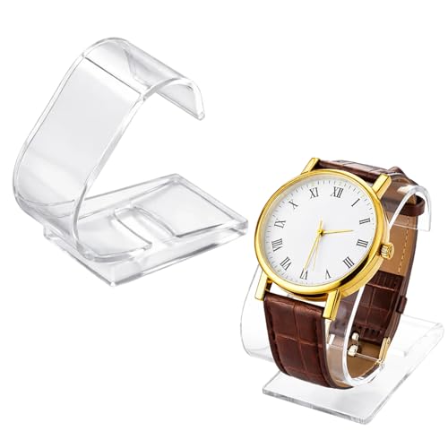 BrKern 2 Stück Uhrenständer Acryl Transparent Universal Uhrenhalter & Armbandständer für Herren & Damen C-Form Uhr Halter für Vitrine Geschäft & Zuhause (7 5 x 6 4 x 3 5 cm)