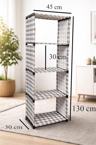 Image of 5-Tier Portable Storage Organizer Rack | Foldable Fabric Bookshelf with Durable plastic Frame | Multipurpose Bookcase for Bedroom, Living Room, Office & Study | Space-Saving Open Display Shelf