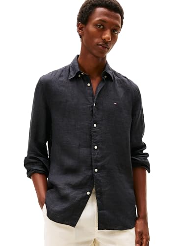 Tommy Hilfiger Men's Long Sleeve Casual Linen Button Down Shirts in Regular Fit