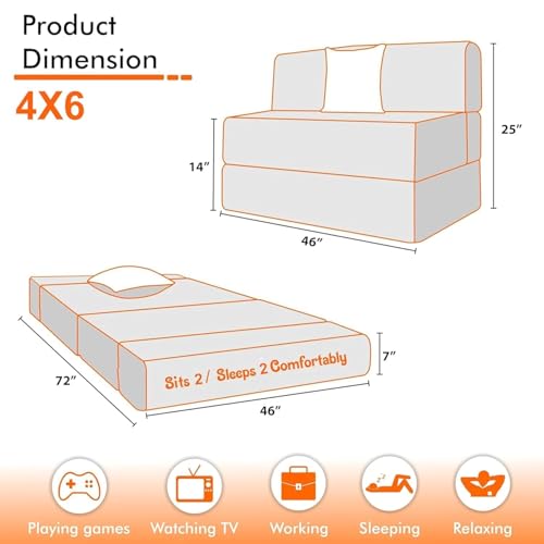 Image of Rosebell Foldable 2 Seater Sofa Cum Bed, Sofa Bed 4X6 Feet, Jute Fabric- Washable Cover- Including Two Cushion Perfect for Home & Office-Purple Color