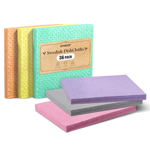 Image of JOYMOOP Swedish Dishcloths, Cellulose Cotton, Multicolor, 8x7 Inches, 36 Count, Diamond Pattern, Super Absorbent Odor Resistant Lint Free Scratch Free Quick Dry