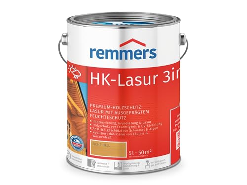 Remmers HK-Lasur 3in1 eiche hell, 5 Liter, Holzlasur aussen, 3facher Holzschutz mit Imprägnierung + Grundierung + Lasur, Feuchtigkeit- und UV-Schutz