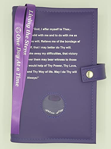 Culver Enterprises Paperback Giant Print Deluxe Double Alcoholics Anonymous AA Big Book & 12 Steps & 12 Traditions Book Cover Coin Holder Third Step Prayer Purple