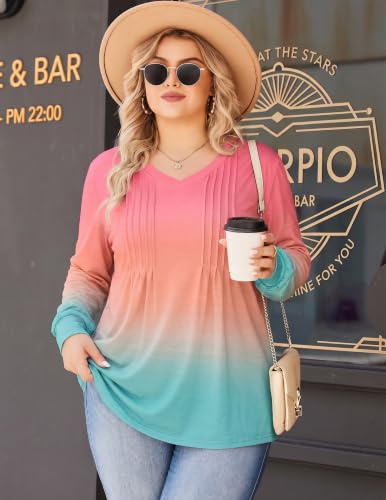 Image of IN'VOLAND Womens Plus Size Shirts V Neck Puff Long Sleeve Tops | Loose Fit, Dressy Casual Blouse, Pleated, Fall Outfits, Business Work TShirts, Basic Tees