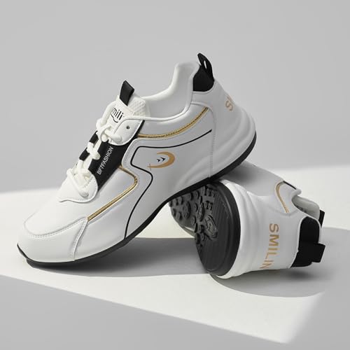 SMILIN Men's Casual Golf Shoes, Non-Slip Vegan Leather Walking Sneakers for Daily Comfort, White Street-Style Footwear for Work, Travel, or Light Sports4