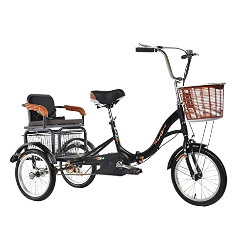 Triciclo plegable para adultos, bicicleta de 3 ruedas de 16 pulgadas, monocambio, con asiento trasero y canasto grande para recreo y compras miniatura 1