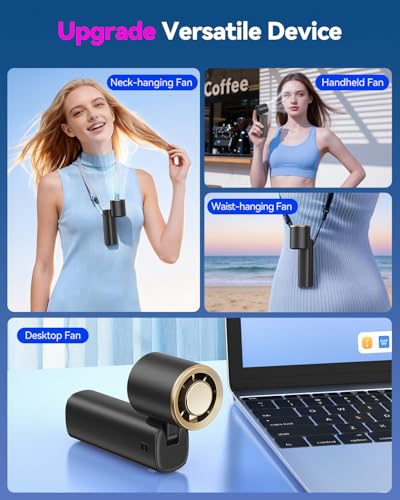 Image of DRORION Portable Mini Fan with Ice Cooling Function, 199 Speed Adjustable Handheld Fan, Rechargeable Personal Fan with Digital Display, Quiet Desk Fan for Travel, Office, Outdoor, Summer,Black gold
