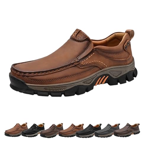 Enjerr Orthopedic Balance Shoes Men, Men Slip On Non Slip Work Loafers, Hands-Free Genuine Leather Slip on Casual Travel Work Shoe