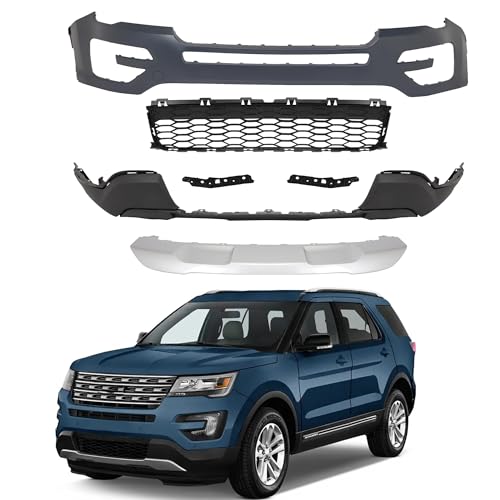 Front Bumper Cover Set without Sensor Hole Compatible with 2016-2017 Ford Explorer New Front Bumper Cover of Accessory Replacement