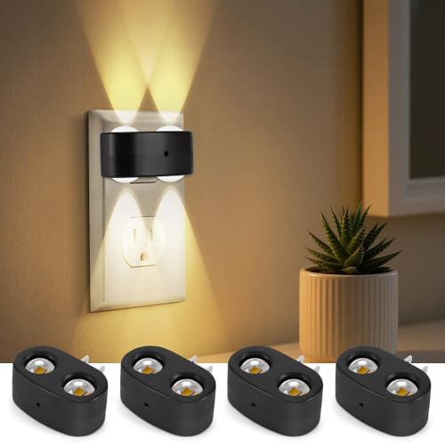 Image of 4-Pack LED Night Lights Plug into Wall, 2700K Soft White with Light Sensor, Ambient Lighting for Hallway, Bedroom, Bathroom, Nursery, Kitchen, Rotating Plug-in Night Light
