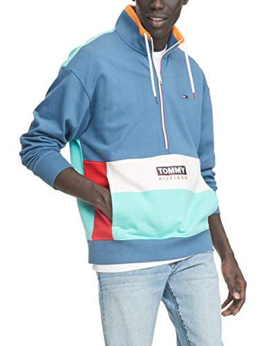 Tommy Hilfiger Men's THD Half Zip Hoodie Sweatshirt, Marching Blue, SM