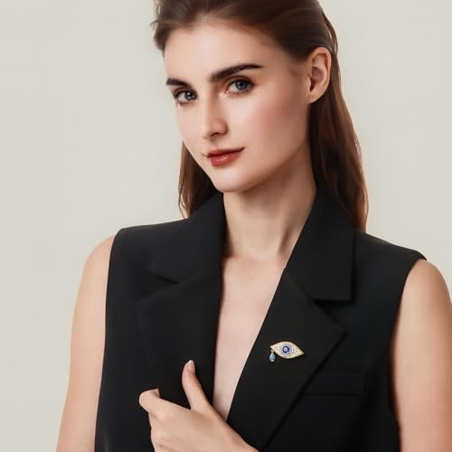 Image of Cicy Bell Evil Eye Brooch Pins 18K Gold Plated CZ Jewelry Broach | Fashion Lapel Pins, Hat Scarf Brooches, Pin Clips, Gifts for Women