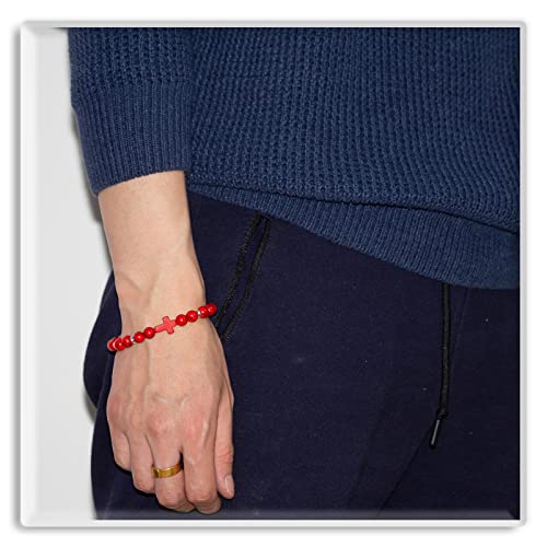 Image of Xusamss Fashion 8MM Matte Agate Beads Bracelet Cross Elastic Bracelet,7 1 /2 Wrist