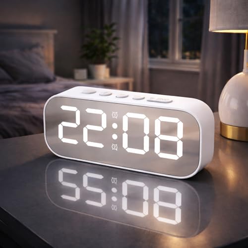 Image of Sehaz Artworks Alarm Clock for Living Room Stylish |Alarm Clock for Heavy Sleepers |Digital Table Clock for Home |Digital Alarm Clock for Bedroom Smart | Digital Clock for Table |Digital Watch - White