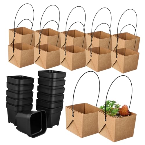 Genérico Macetas Plástico para Suculentas con Drenaje 12 Piezas Mini Maceteros Pequeños con Bolsa De Papel Kraft para Decoraciones De Mesa Jardín Y Regalos De Boda