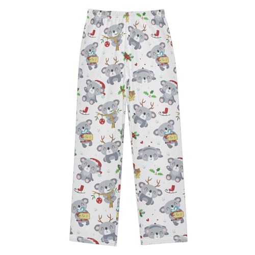 Koala with Christmas Hat Boys Long Pants Soft Trousers Elastic Waist Kids Lounge Bottoms with Pockets S-XL