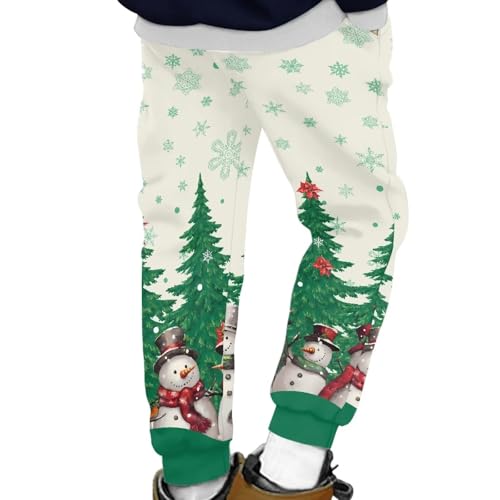 AmzPrint Snowflake Snowman Print Christmas Youth Sweatpants Boys Light Green Drawstring Joggers Pants Boys Sweatpants 12-142