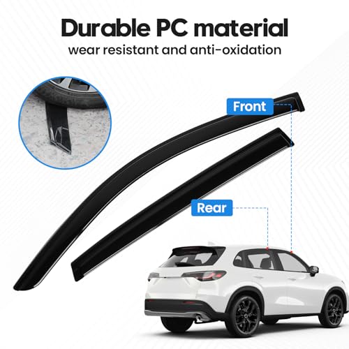 Image of HRV Rain Guard - Window Visors for Honda HR-V HRV 2023-2025 2026, Out-Channel Side Window Rain Guards for HR-V Accessories, 4PCS, Black, Car Accessories