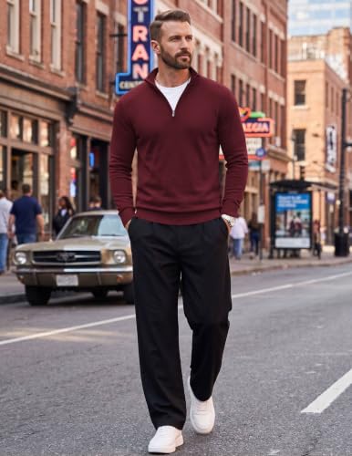 Image of COOFANDY Men's Quarter Zip Up Sweaters Slim Fit Lightweight Mock Pullover