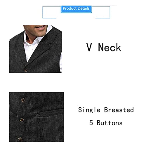 Men's with Pockets Suit Vests Formal Casual Waistcoat for Dress Suit Wedding Party Business Suit Vests,XS-3XL (Color : Navy, Size : Medium)2