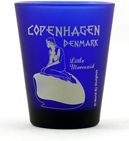 Copenhagen Denmark Little Mermaid Cobalt Blue Frosted Shot Glass
