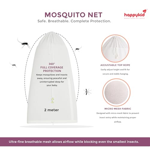 Image of Happykid Baby Cradle Set | Durable Cotton Cloth, Mosquito Net, Spring, Triangle and Window Hanger (White & Purple, Without Bed)