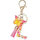 Alphabet Initial Letter Keychain Resin Letter Keychain with Tassel Gradient Butterfly Pendant Bag...