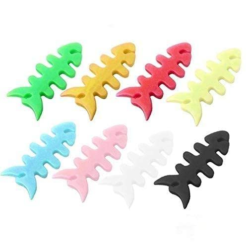 Cikiki Lot de 5 enrouleurs de câble pour écouteurs en forme d'os de poisson pour téléphone, ordinateur, câble, casque, souris, tablette, organisateur de chargeur,...