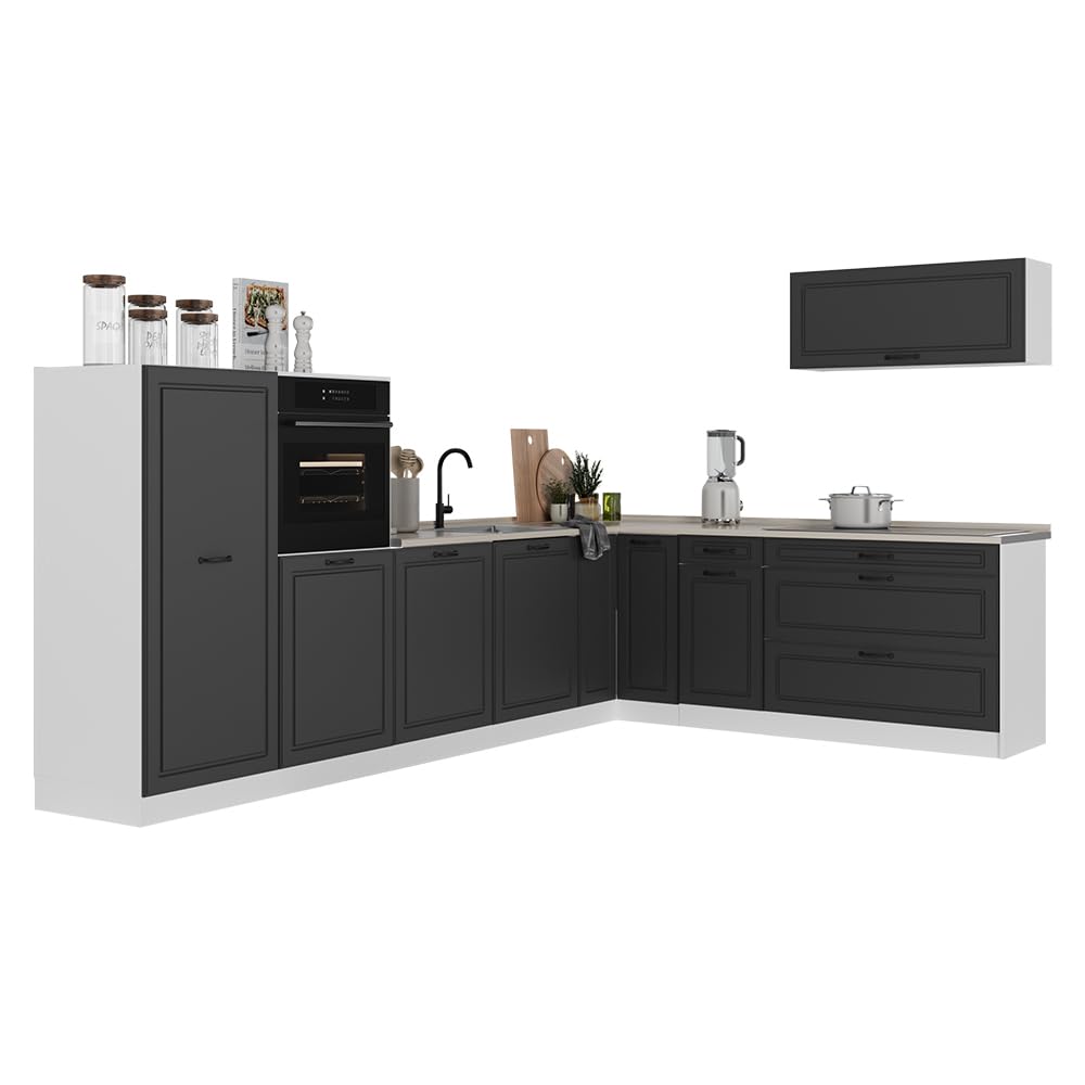 Vicco Kogoszczona kuchnia "R-Line", Antracyt wiejski/Biały 327 x cm
