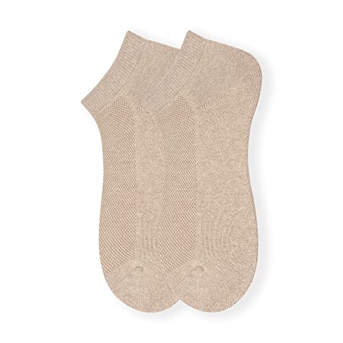 HaloYIYI Men's Performance Cotton Cushioned Athletic No-Show Socks Low Cut Ankle Short Tan, 6 Pairs3