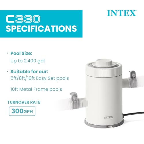 Image of INTEX C330 Cartridge Filter Pump for Above Ground Pools: 330 GPH Pump Flow Rate - Auto Timer - HydroAeration Technology - Includes Type H Filter Cartridge - Turnover Rate /System Flow 300 GPH