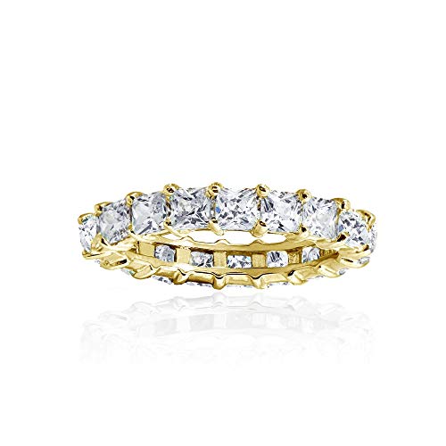 Yellow Gold Flashed Sterling Silver Cubic Zirconia 3mm Princess-Cut Anniversary Eternity Band Ring, Size 6