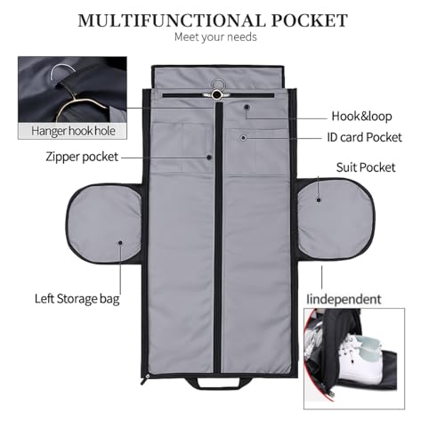 Image of FUOCO Trolly Convertible Duffle Garment Bag for Men Women Suit Carrier for Travel Blazer Carry overnighter Space Saving Duffle Bags, Multi-Functional Coat Pant Cover with Hanger (Black)