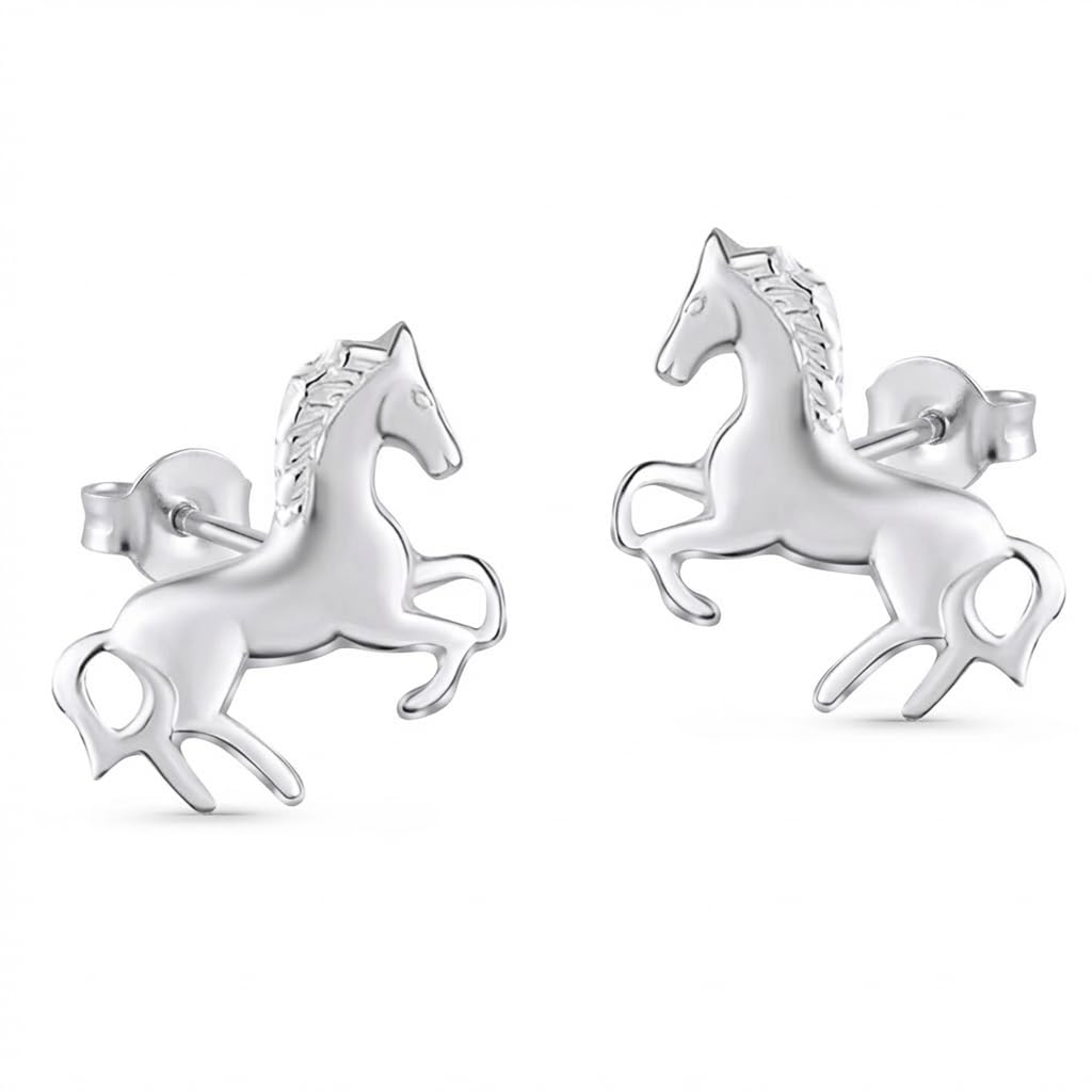 Pendentif avec chaîne et boucles d'oreilles pour enfant en argent 925 - Cheval poney - Dans un étui à bijoux