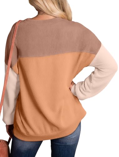 WIHOLL Womens Fall Fashion 2025 Long Sleeve Shirts Color Block Knitted Ribbed Tunic Tops Casual Loose Fit Trendy4