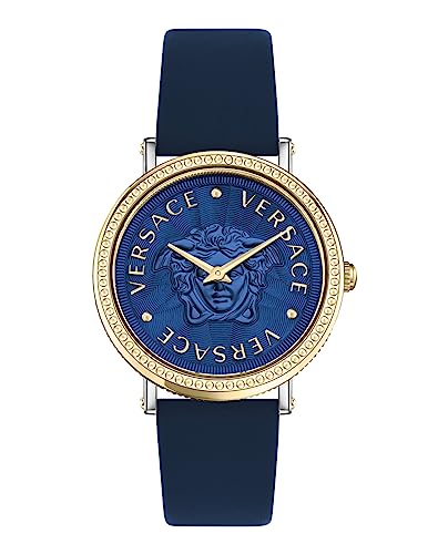 Versace V-Dollar Collection Luxury Womens Watch Timepieces with a Blue Strap and Dial Featuring a Two Tone Case