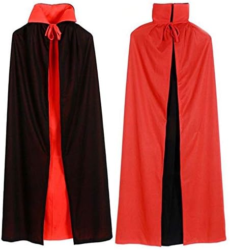 125cm Halloween Black Red Reversible Vampire Cape Devil Cloak Fancy Dress Costume Teenager Kids Adults Mens Womens UK