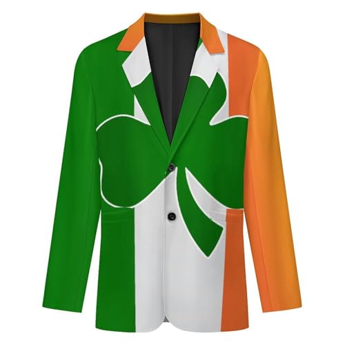 Shamrock Icon on Ireland Flag Men's Casual Blazers Slim Fit Sport Coats Blazer Two Buttons Suit Jacket for Work Party4