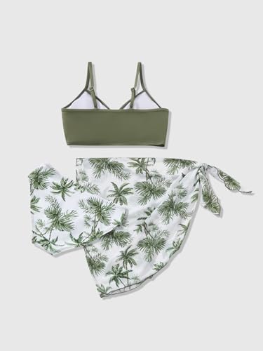 QJQ Girl's 3 Piece Swimsuits Floral Tropical V Neck Bathing Suit Bikini with Cover Up Skirt Sarong Wraps2