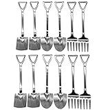 Pinenjoy 12Pcs Shovel Spoons and Fork Set 18/10(304) Stainless Steel Spade Shape Silverware Set 6.1inch Mini Spoon for Dessert Coffee Yogurt Cake Fruit Ice Cream