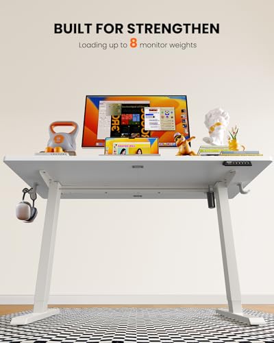 ErGear Electric Standing Desk, 55 x 28 inch Height Adjustable Sit Stand Up Desk, Computer Home Office Desk with 4 Memory Height Buttons, Two Pieces Desktop, White, EGESD112W
