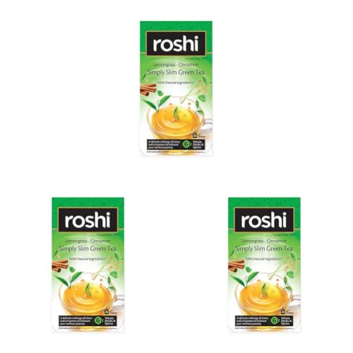 Image of Roshi SimplySlim Green Tea for Weightloss | 25 Teabags | Slimming Tea with Goodness of Lemongrass and Cinnamon for your Belly Fat loss & Fitness regime (Pack of 3)