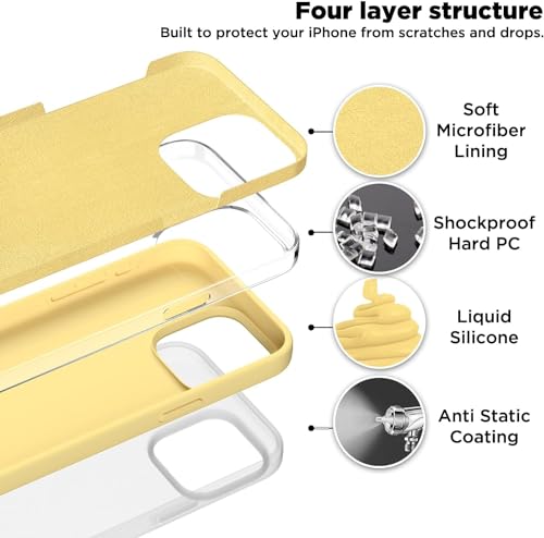 Image of Back Cover for iPhone 13 Pro Case,[Military Shockproof Protection] Liquid Silicone Case with [Soft Anti-Scratch Microfiber Lining for iPhone 13 Pro (Yellow)