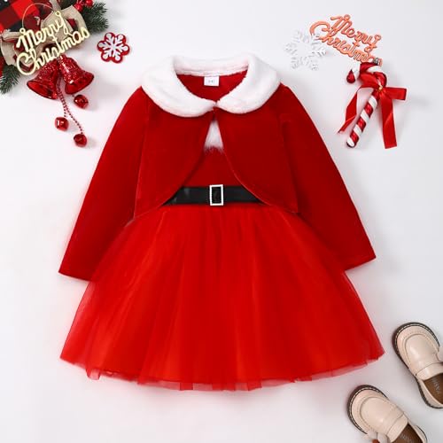 Little Girl Christmas Dress Velvet Cardigan+Santa Claus Strap Dress 2 Piece Cardigan Set 3-8T2