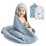 Baby Bath Towels, 100% Muslin Cotton Hooded Baby Towels for Newborn, 2 Pack Baby Towels with Hood for Infant Toddler and Kids, Large 32x32Inch Unisex Bath Essentials, Soft and Absorbent
