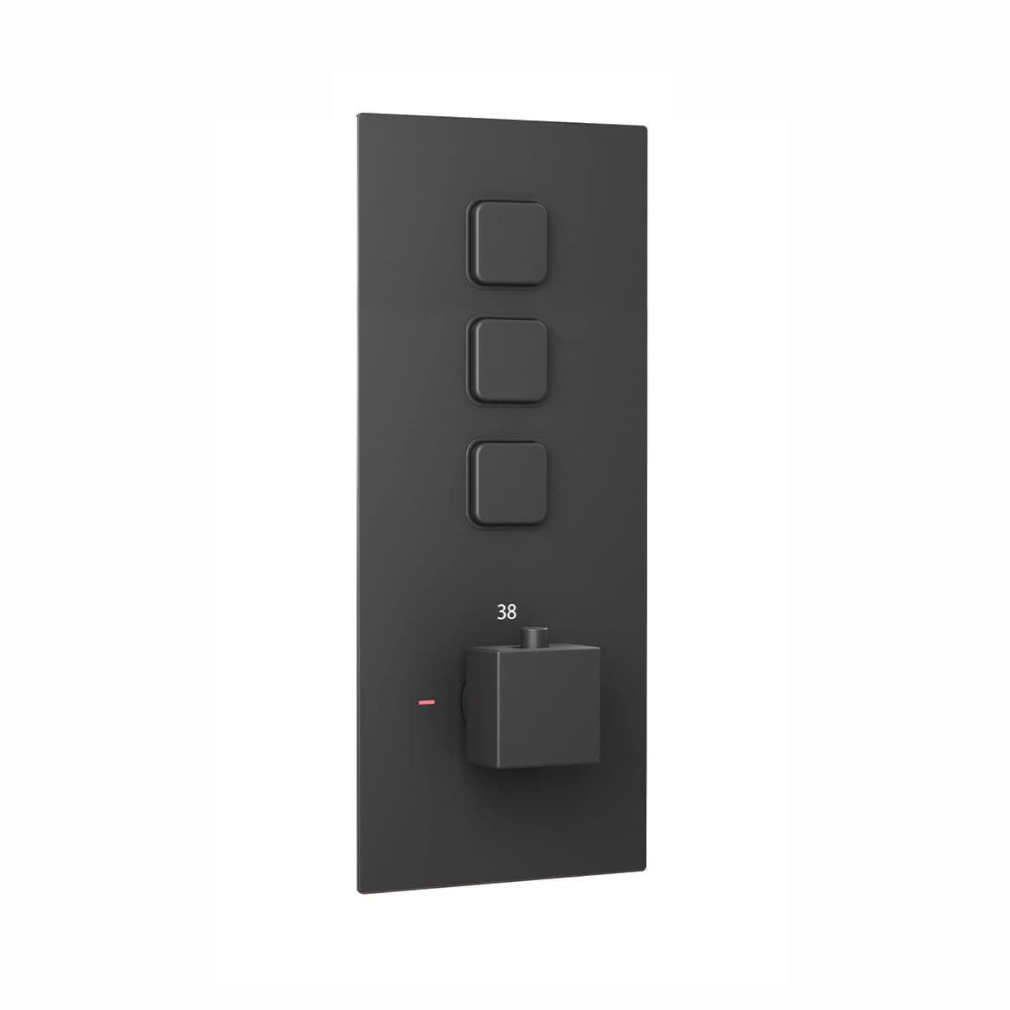 ENKI, Spello, TSV074, Thermostatic Concealed Shower Valve with Push Buttons, Triple Square Taps with Three Outlets, Modern Shower Valve, Black