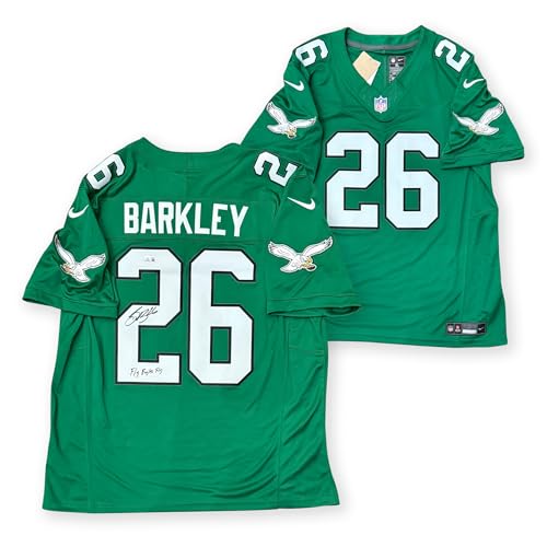 Saquon Barkley Autographed Philadelphia Eagles Signed Limited Kelly Green Football Jersey FLY EAGLES FLY Beckett Authenticated COA